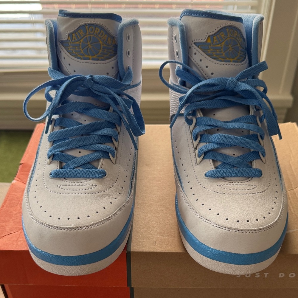 Air Jordan High-Top Sneakers in Blue and White Melo 2